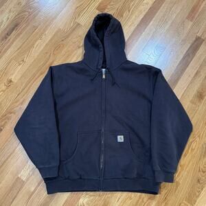 Vintage Carhartt Hoodie Faded Black Full Zip Lined Workwear Mens XXL J149 BLK